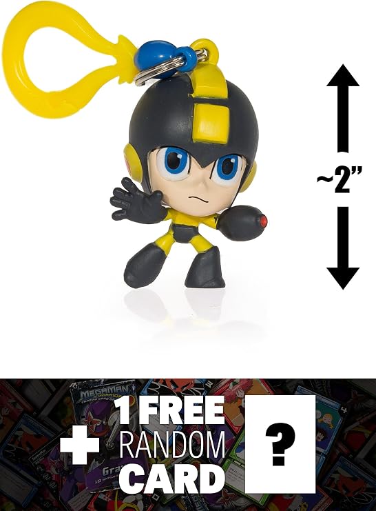 Megaman (Yellow & Gray Suit): ~2"" Mega Man Mini-Figure Hanger + 1 Official Mega Man Trading Card Bundle (649705)"