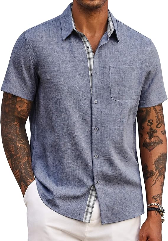 COOFANDY Men's Button Down Shirts Short Sleeve Casual Summer Beach Vacation Wedding Shirt with Pocket