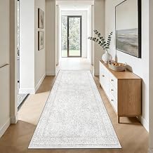 2x8 Hallway Runner Rug: Washable Vintage Floral Entryway Rugs Low Pile Non-Slip Boho Carpet for Kitchen, Bedroom, Bathroom, Dining Room (FloralGrey, 2'x8')