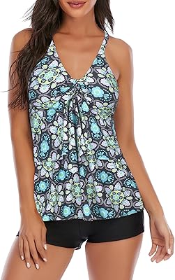 American Trends Two Piece Bathing Suits for Womens Tankini Swimsuits Plus Size Swimwear with Tummy Control Boyshorts