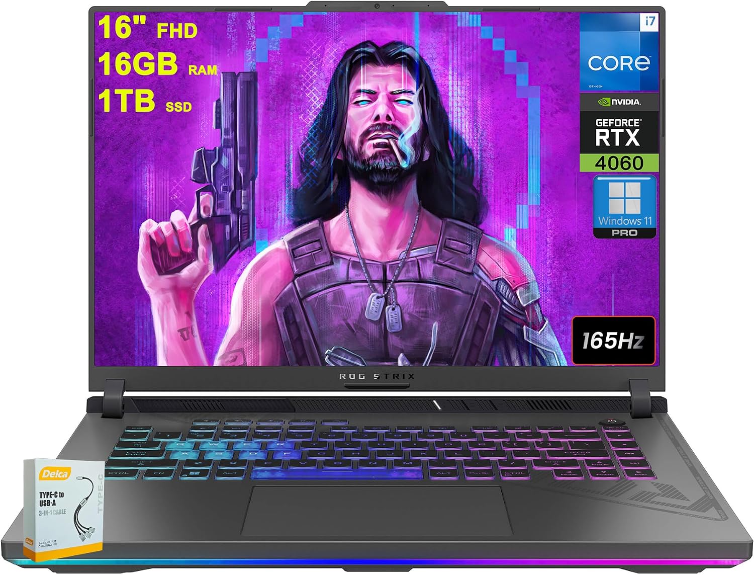 ASUS ROG Strix G16 Gaming Laptop | 16 FHD 165Hz G-SYNC 100% sRGB | Intel 14-core i7-13650HX >i9-12900H | 16GB DDR5 1TB SSD | GeForce RTX 4060 | RGB Backlit Thunderbolt Win11Pro wDLCA Accessory