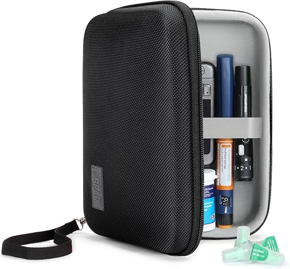 USA Gear Insulin Travel Case Fits Insulin Pen Needles, Lancets for Diabetes Testing, Syringes, Glucose Monitor Kit, Ice Packs(Not Included) & More - Diabetes Carrying Case with Wrist Strap - Black