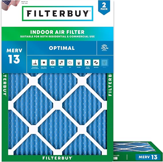 Filterbuy 6x10x1 Air Filter MERV 13 Smoke & Allergy Defense (2-Pack) | Electrostatic Pleated HVAC AC Furnace Filters Replacement, Made in USA (Actual Size: 6.00 x 10.00 x 0.75)