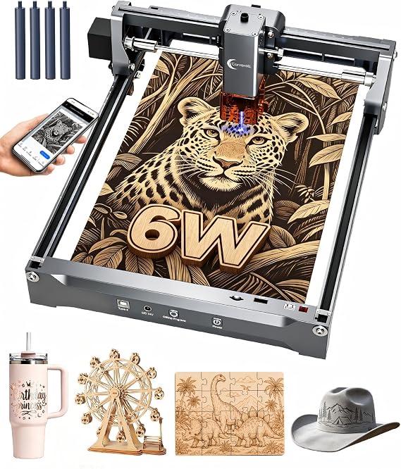 6W Laser Engraver for Beginners, K15 Pro APP Control 4K HD A4 Lazer Engraving & Cutting Machine for Wood Metal Leather Acrylic Stone Paper, DIY Crafts Small Business, 6000mw Class 1