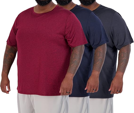 3 Pack Men's Big and Tall Dry Fit T Shirts Workout Gym Athletic Crew Tee
