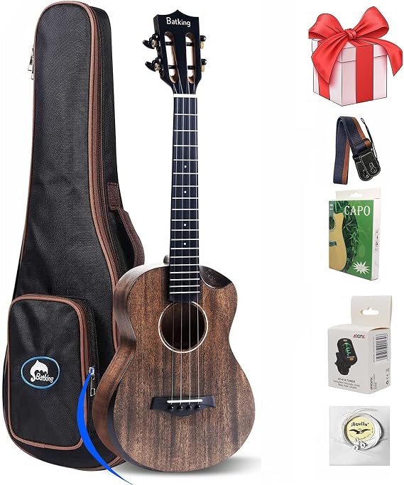 Batking Tenor Ukulele for Beginners, Solid Mahognay 26 inch Hawaiian Ukuleles for Adults. Professional Ukalalee with Uke Beginner Bundle Kit (Gig Bag, Strap, Capo, Tuner, Italian Aquila Strings)