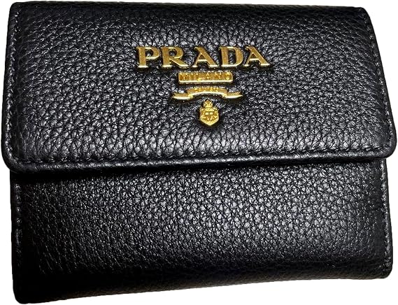 Prada Womens Vitello Grain Nero Black Bifold ID Holder Snap Wallet 1MH350