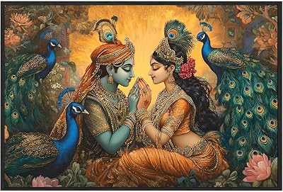 EUROTEX Radha Krishna Indian Art Print – Colorful Canvas Wall Painting for Home, Office & Gifts Without Frame and Only Canvas Roll