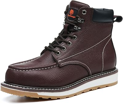 Mens Steel Toe Boots - 6 Leather Moc Toe Mens Steel Toe Unbreakable Slip Resistant Construction Safety Boots