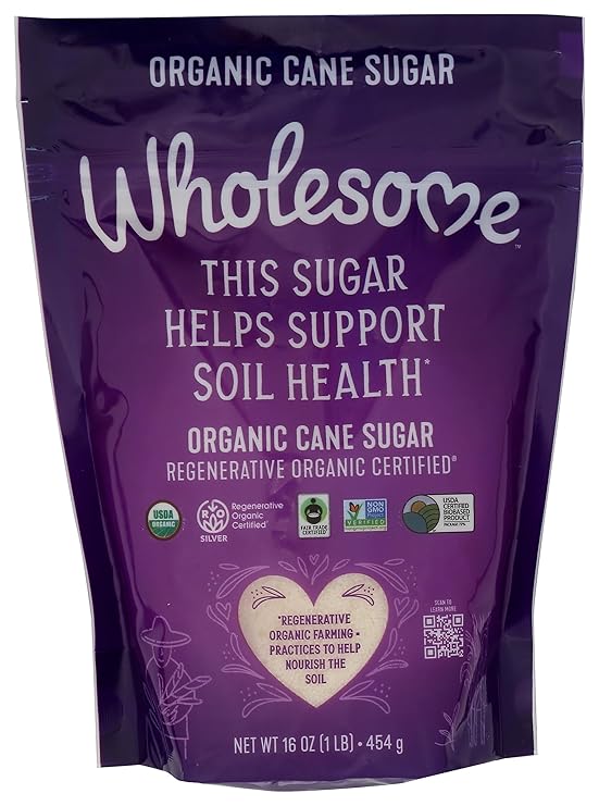 Wholesome Sweeteners 16-Ounce Organic Cane Sugar, Fair Trade, Non GMO, Gluten Free, Pure & Vegan, for Baking and Sweetening, 1 Pack