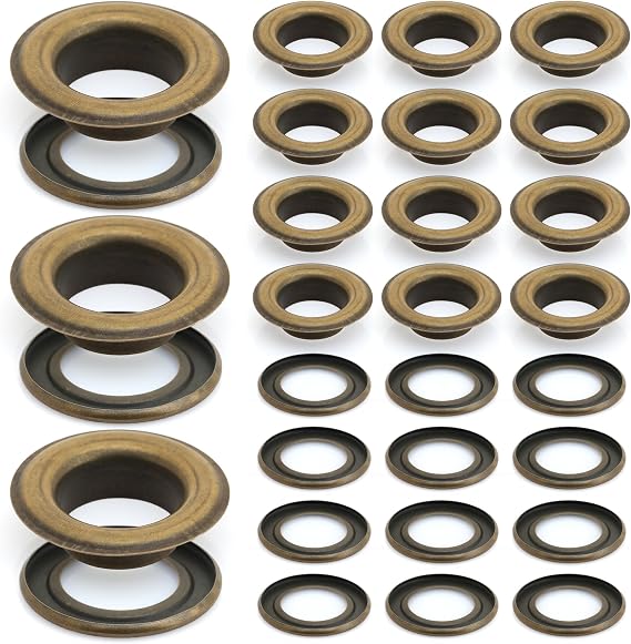 CRAFTMEMORE 1/2" (13 MM) Hole 50 Sets Grommets Eyelets with Washers for Leather, Tarp, Canvas (Antique Brass)