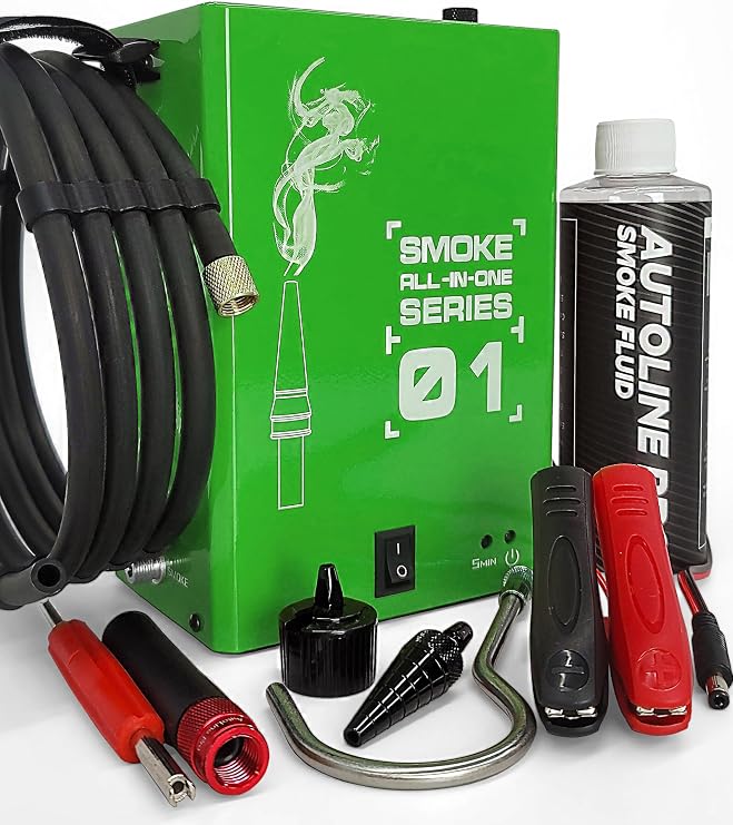 Automotive Smoke Machine - EVAP Leak Detector with Built-in Air Compressor, EVAP Service Port Adapter, OEM Approved Smoke Fluid - Model 01 EVAP Vacuum Exhaust Smoke Detector Tools Kit - Green