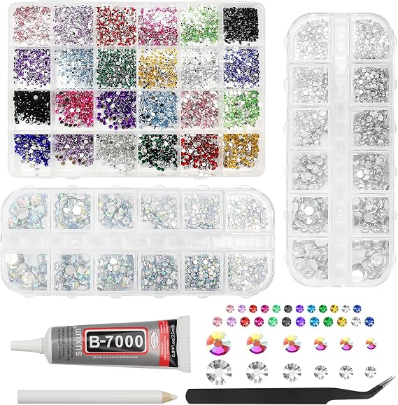 5000Pcs Resin Rhinestones Kits, AB Crystal Flat Back Rhinestones Nail Charms Gems with Tweezers – 2-6mm DIY Nail Art Gem for Clothes, Face, Craft