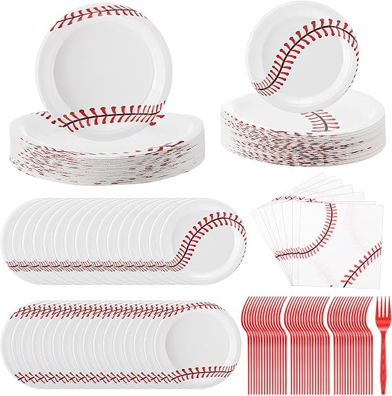 Zhehao 192 Pcs Baseball Paper Plate and Napkins Set Baseball Party Supplies