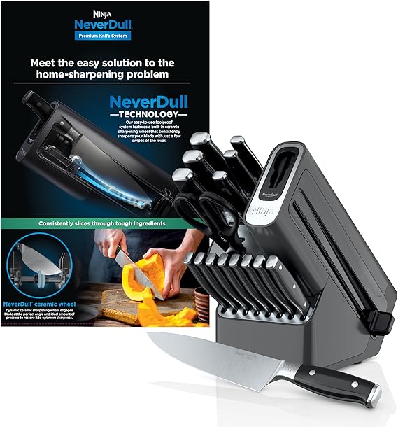 Ninja NeverDullTM 17-Pc Knife Block Set, Built-in Sharpener, Black, K32017