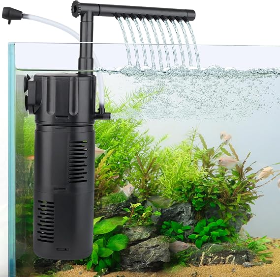 hygger 4 in 1 Internal Aquarium Filter, Adjustable Flow Submersible Filter 800L/H, 10W Power Quiet Aquarium Fish Tank Filters with Aeration & Rainfall for 15-30 Gallon Tank
