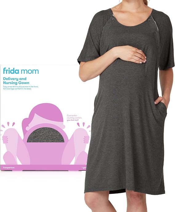 Frida Mom Labor and Delivery Gown for Hospital, Easy-Snap, Tagless Gown