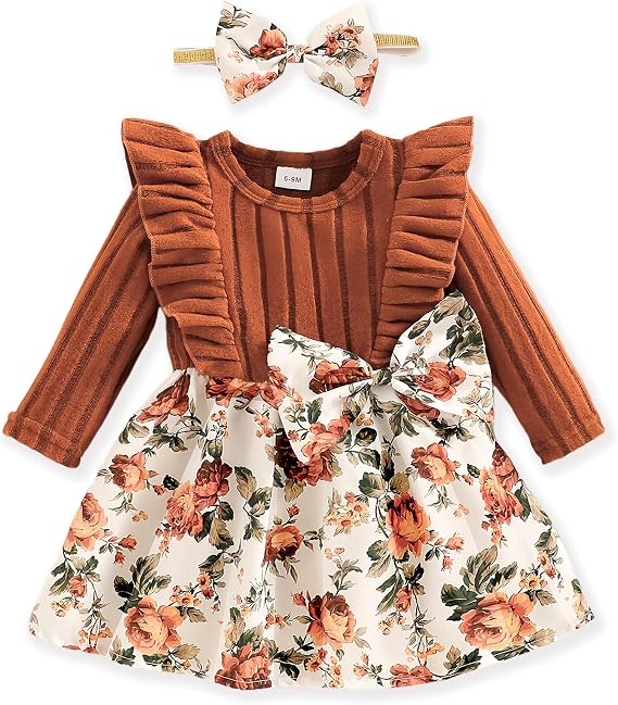 Baby Long Sleeve Fall Dress Baby Girl Clothes Ruffle Toddler Casual Dress Infant Cute Clothes Winter Outfits