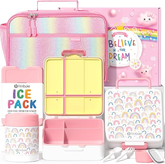Fimibuke Kids Bento Snack Lunch Box with Thermo Insulated Toddler Lunch Bag