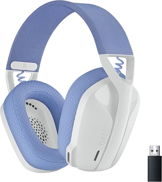 Logitech G435 Lightspeed and Bluetooth Wireless Gaming Headset - Lightweight Over-Ear Headphones, Built-in mics, 18h Battery, Compatible with Dolby Atmos, PC, Mobile - White
