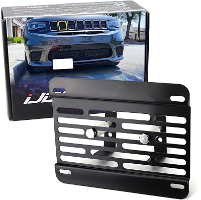 iJDMTOY No Drill Front Grille Mesh Mount License Plate Relocator Kit Compatible with Jeep 2011-2022 Grand Cherokee WK2 wDiamond Shape Lower Bumper Grill Mesh