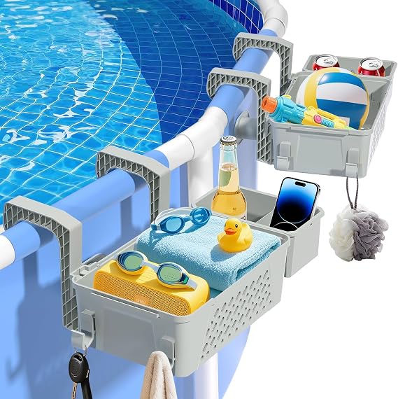 2026 Upgrade 2 Sets Poolside Storage Basket , Above Ground Pool Accessories