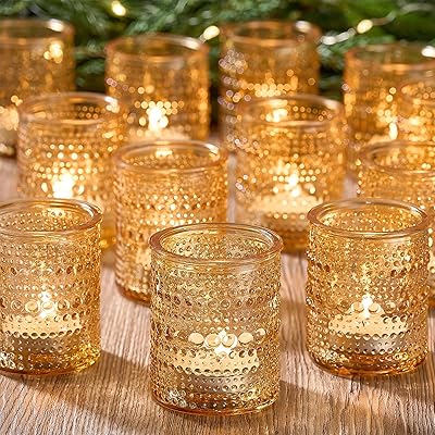 24 Pack Clear Glass Votive Candle Holders, Vintage Candle Holder for Floating Candle, Tealight Candle Holder for Table Centerpieces Home Bridal Shower Birthday Christmas Table Decoration Amber