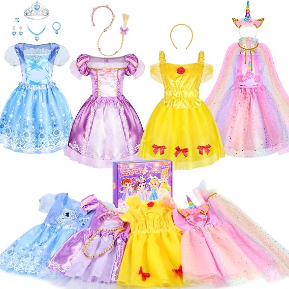 VGOFUN Princess Dress up Clothes for Girl 4-6,Princess Costumes for Girls | Toddler Girls Princess Dresses, Little Girl Pretend Play Princess Outfits, Princess Toy Gift for Birthday Christmas Aged 3-6