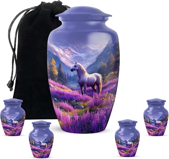 Unicorn Purple Cremation Urn Combo Adult Ashes 10 & 3 Inch