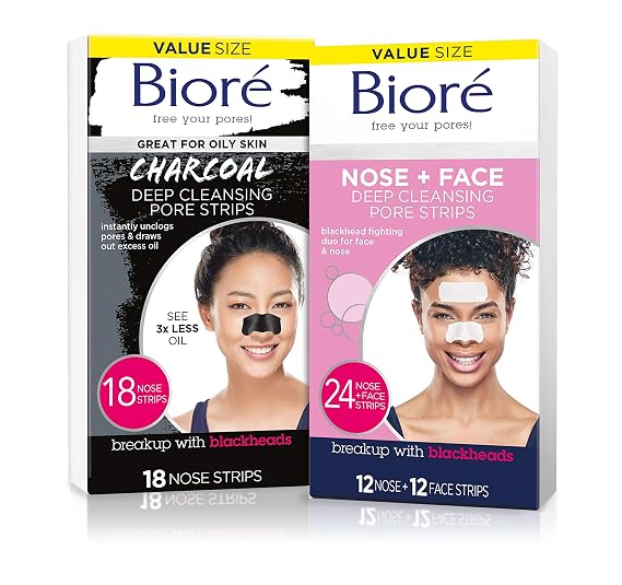 Biore Nose+Face 24ct Pore Strips with Biore Charcoal 18ct Nose Strips