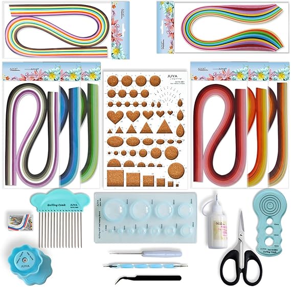 JUYA Paper Quilling Kit 960 Strips with 12 Tools, Glue, Blue Set, 3mm