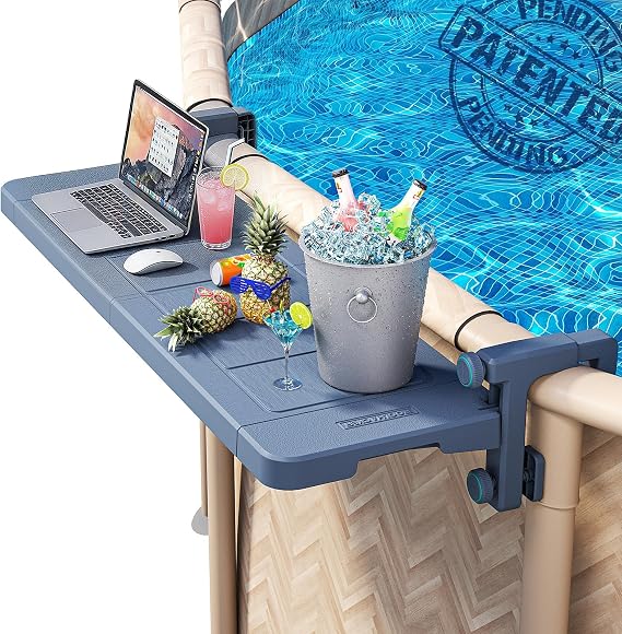 POOLHACKER Swim-Up Poolside Bar for Above-Ground Round Pools, Phantom Gray | Stable Surface for Drinks & Snacks, Weather Resistant, Easy Installation, Folds Flat for Storage