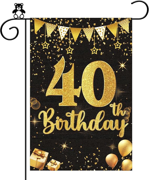 Maicaiffe 40th Birthday Garden Flag Double Sided, Happy 40th Birthday Yard Lawn Sign, Cheers to 40 Years Door Sign, Forty Birthday Party Outdoor Garden Decorations Burlap, 12x18 Inch