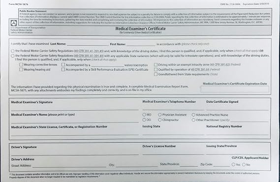 DOT Medical EXAMINER'S Foldable Wallet Certificate **NOT Laminated*** (MCSA-5876) 2 PLY Pack of 50 ****Made in USA****