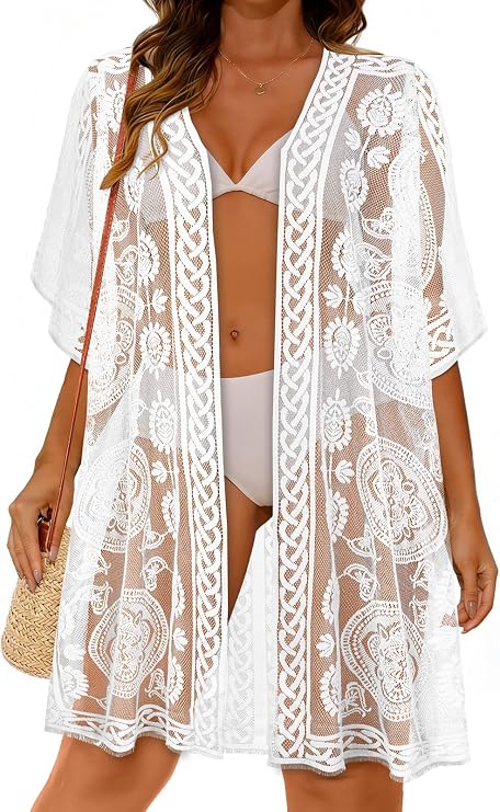 Womens Lace Bathing Suit Cover Up Open Front Swimsuit Coverup Bikini Beach
