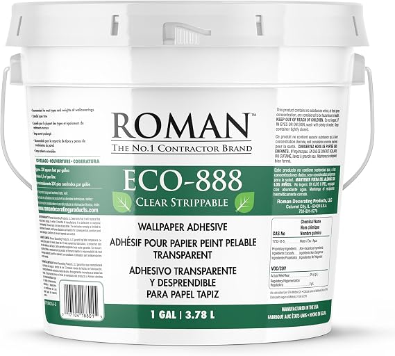 ROMANs ECO-888 Zero VOC Wallpaper Adhesive, Clear Strippable, 1-Gallon