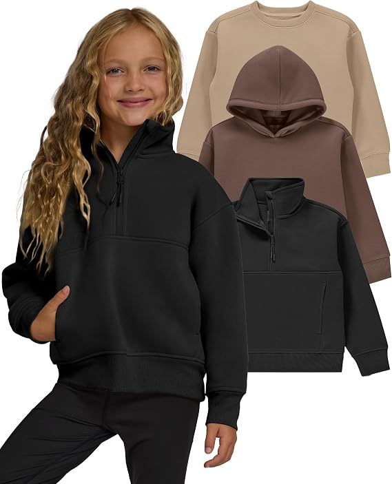 PURE CHAMP Girls Sweatshirt 3 Pack Hoodies for Teen Girls Crewneck Sweatshirt Quarter Zip hoodies Fleece Sizes 416 Clothing