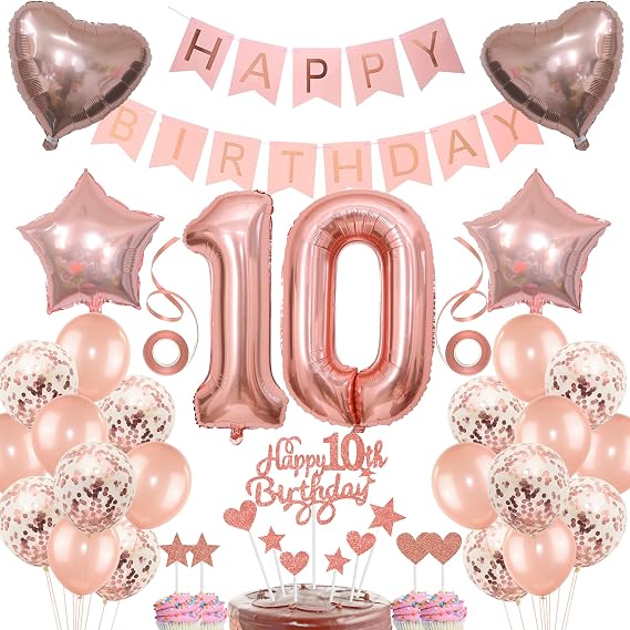 Decoration 10th Birthday Girl Cake Decoration 10th Birthday Girl Decoration Gift for 10th Birthday Girl Rose Gold Birthday 10 Girls 10 Years Birthday Decoration Balloon 10 Birthday 10 Years Girl