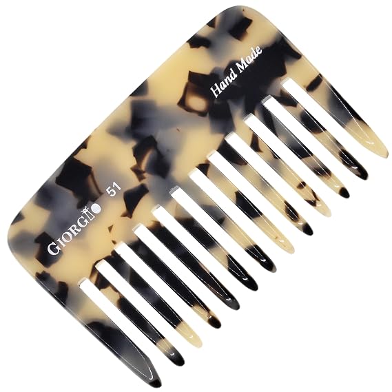 Giorgio G51 TW Small Travel Purse Hair Detangling Comb, Wide Teeth Pocket Comb for Thick Curly Wavy Hair. Detangler Combs For Wet and Dry Everyday Care. Handmade of Cellulose, Saw-Cut Hand Polished