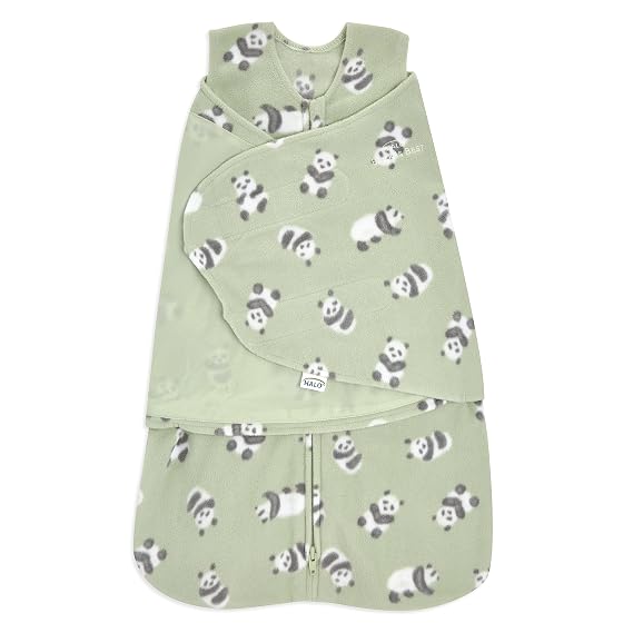 HALO Micro-Fleece Sleepsack Swaddle, 3-Way Adjustable Swaddle Blanket for Newborn and Infants, TOG 3.0 for Cold Climates, Hip Healthy, Cozy Pandas, Small, 3-6 Months