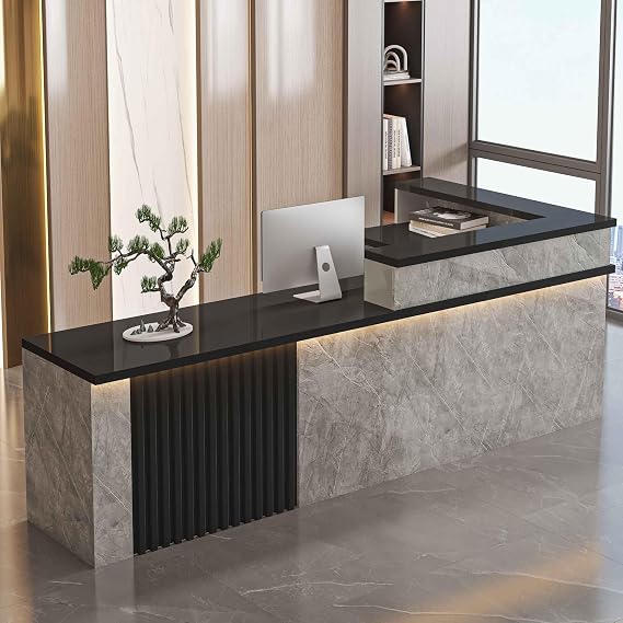 Modern Reception Desk, Commercial Receptionists Desks, L-Shaped Reception Desk with Counter & Lockable Drawers, Retail Checkout for Lobbies Salon Office SOHO Shop (I - Left, L 160cm/63in)