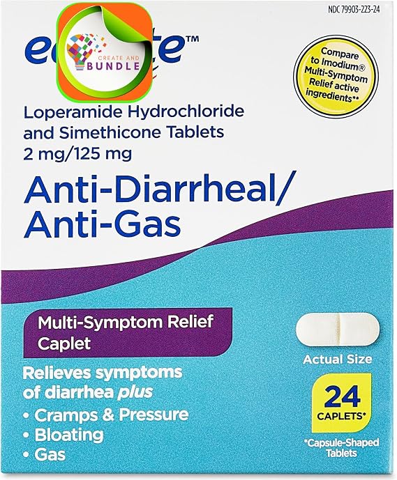 Anti-Diarrheal/Anti-Gas Multi-Symptom Relief 2mg/125mg Caplets, 24 Count + Create Sticker