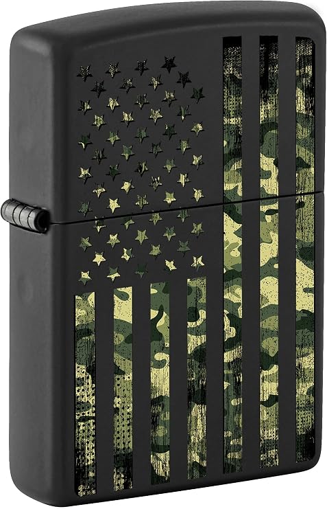 Zippo Lighter, Camouflage United States Flag - Black Matte 80983