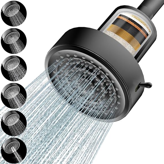 High Pressure Fixed Rainfall Shower Head with Filter,6 Mode Settings