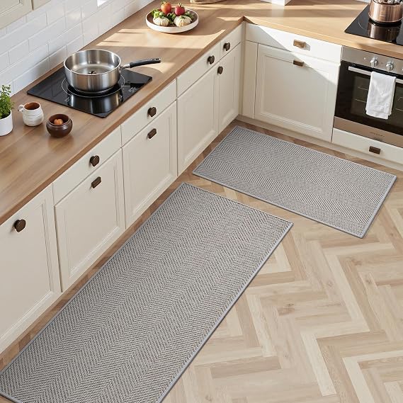 AMOAMI Kitchen Rugs and Mats, Non Slip Washable Kitchen Mats for Floor, Absorbent Quick Dry Kitchen Runner for in Front of Sink,Kitchen Rugs Sets of 2, 20"*30"+20"*47", Grey