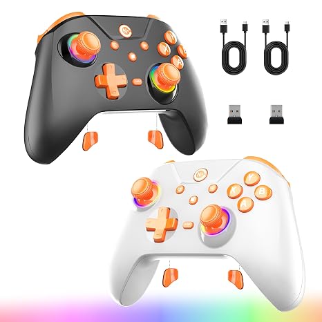 2-Pack PC Controller,Wireless Controller With 2 Rear Buttons (N1, N2), 2 Shoulder Buttons (M1, M2), RGB Lighting, Hall Effect Triggers, 1000 Hz Polling Rate , Compatible with Windows PC, SWITCH, iOS and Android