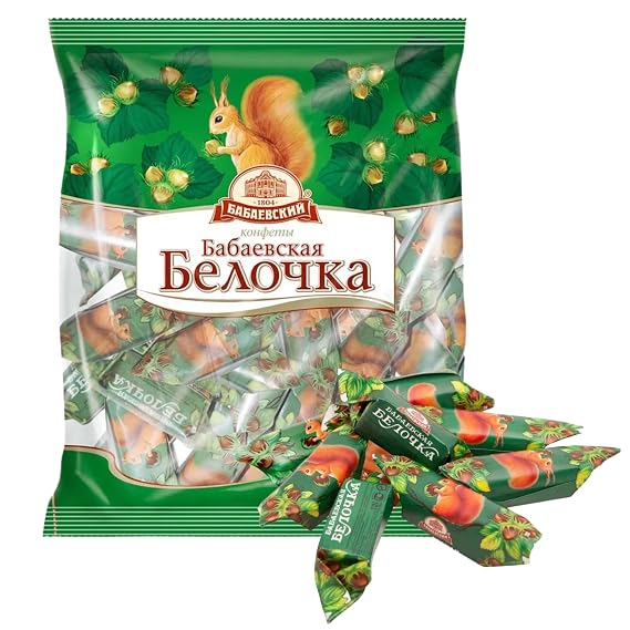 Krasnyi Oktyabr Belochka Babaevskaya Chocolate Glazed Candy Gourmet Bars with Roasted Hazelnuts and Peanuts 7.05oz/200g Imported Russian Sweets Grylyazh Rot Front Grilyazh