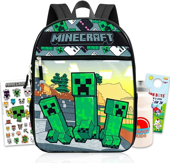 Minecraft バックパック 男の子用 スクールバンドル 16インチのクリーパーブックバッグ付き