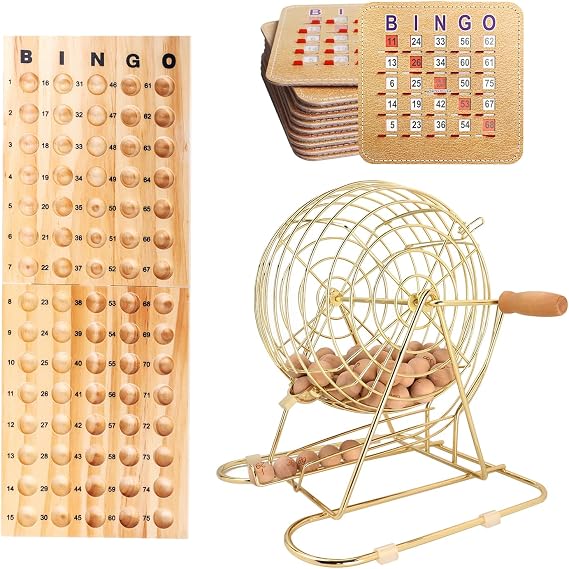 GSE Deluxe Bingo Game Set, Large Brass Cage, 25 Shutter Slide Bingo Cards