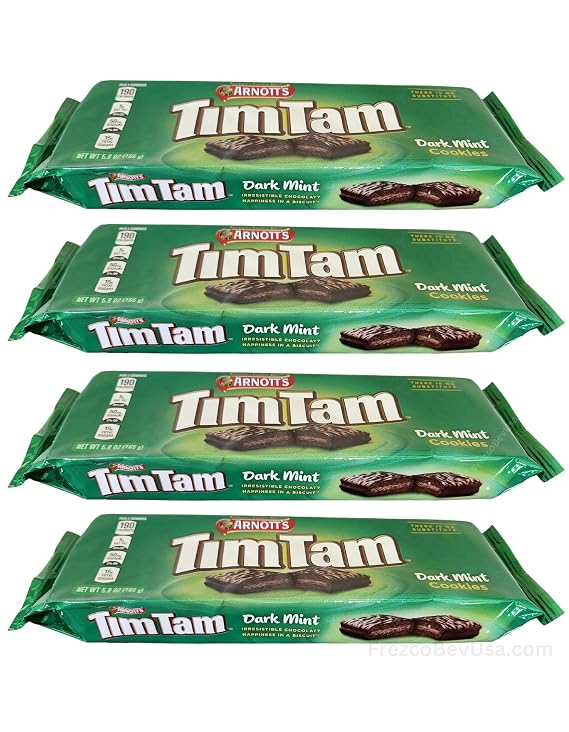 Tim Tam Australian Chocolate Cookies (Pack Of 4 x 165g Ea) DARK MINT Full Size - Imported from Australia